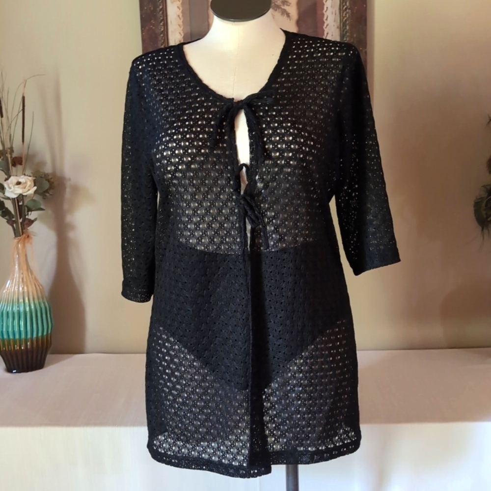Sz XXL Anne Cole Black Lace/Mesh Swim Cover-up